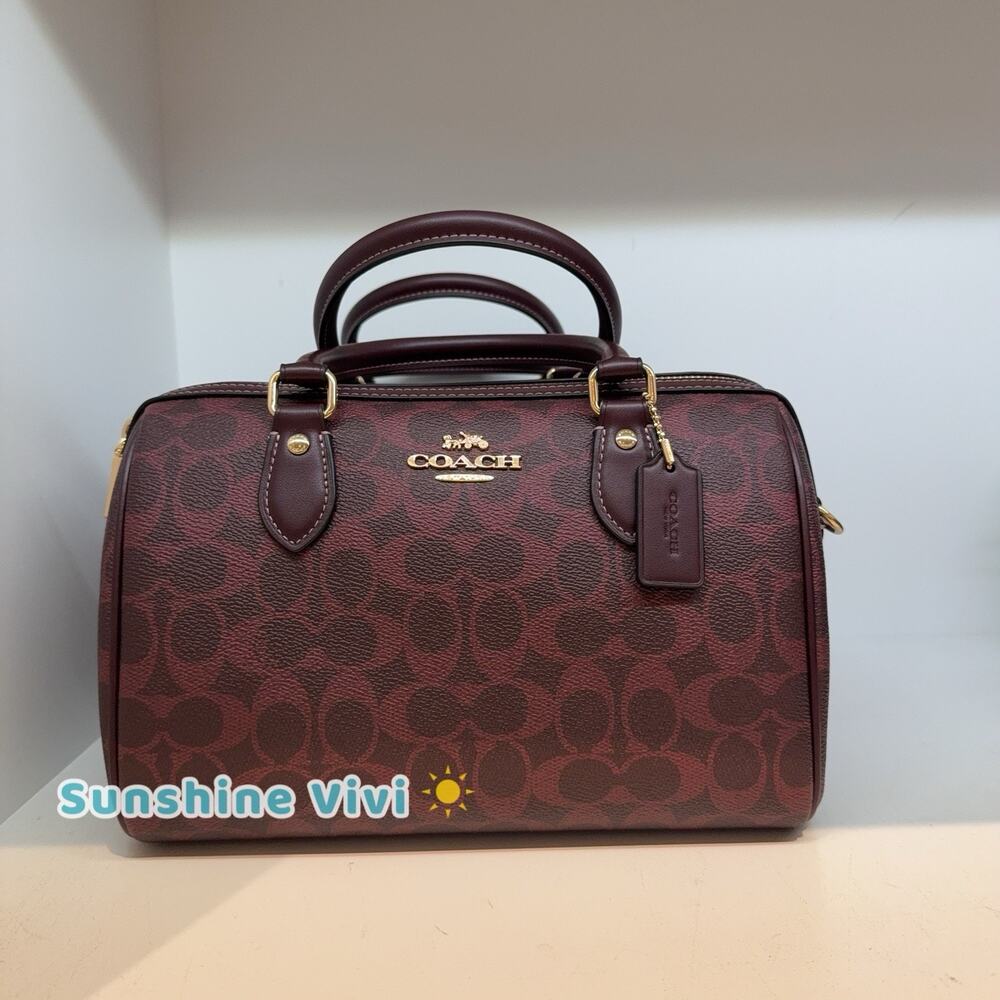 NWT Coach CV961 Rowan Satchel Bag In Signature Canvas Black CURRANT